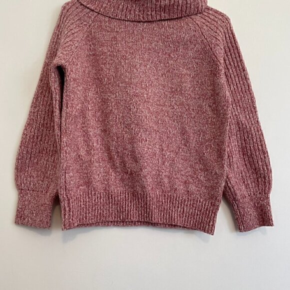 NINE WEST Cowlneck Sweater Mauve Pink White Marled Heather Cowl Neck Puff Sleeve - Picture 4 of 13